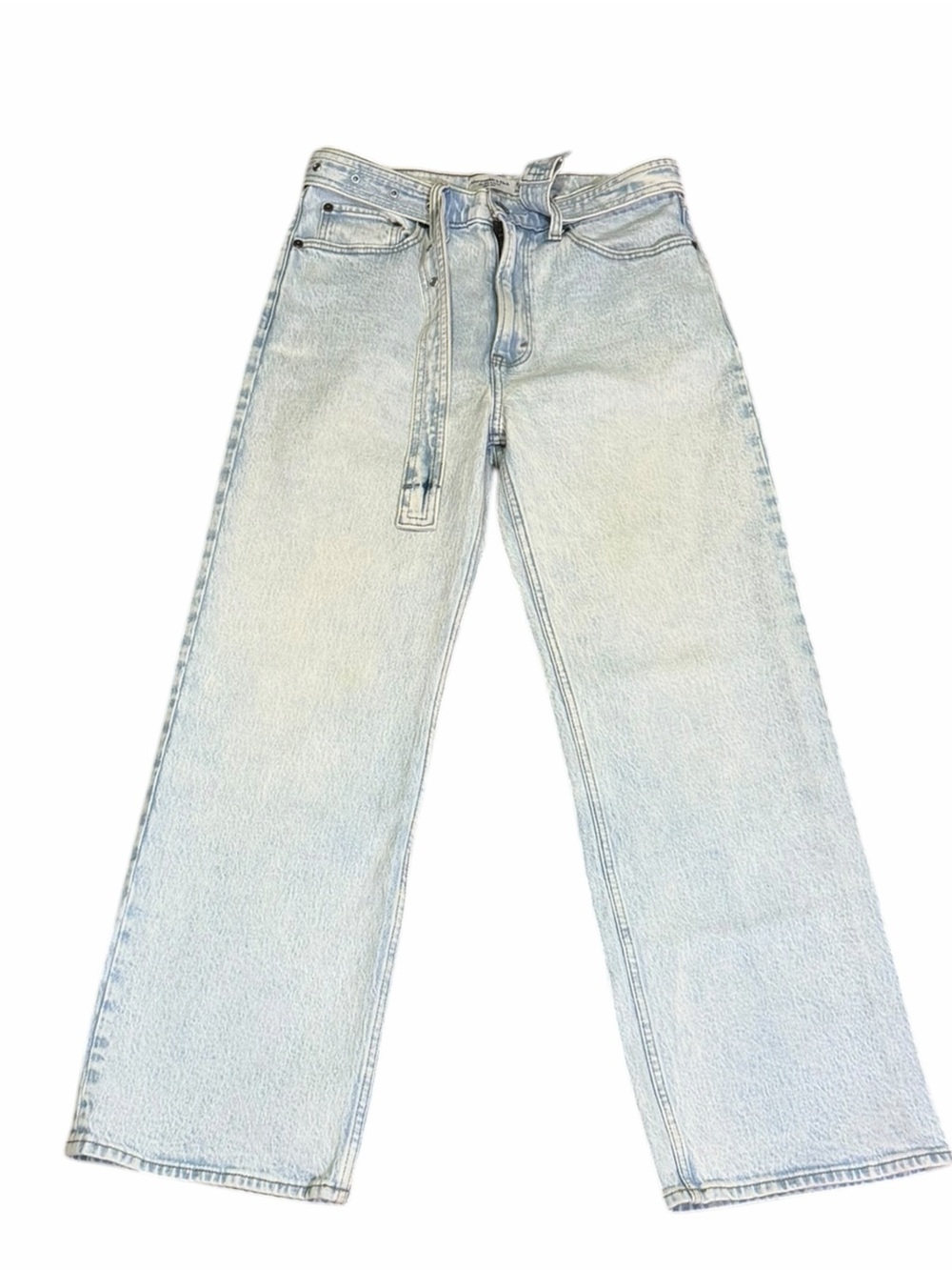 Abercrombie High Rise Wide Leg Baggy Belted Jeans Light Wash Sz 27